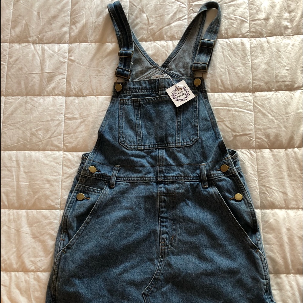 BRAND NEW Fringed Jean overall dress